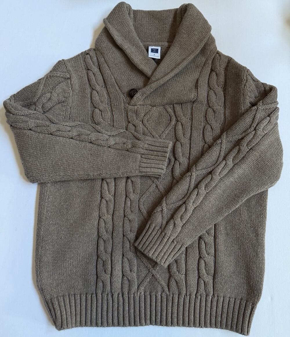 Janie and Jack Sweater Boys Sz 5 Cable Knit Shawl Collar Brown Preppy Holiday